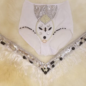 3 piece,White rave bra, Rave bra outfit,White Rave